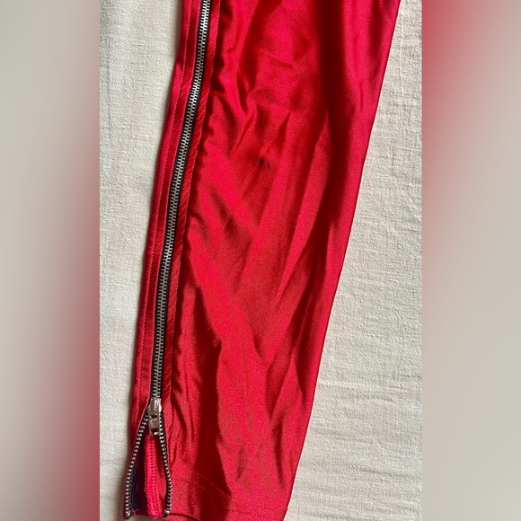 American Apparel Nylon Tricot, Full Length Side Zip Leggings in Red, size M. - Picture 4 of 5